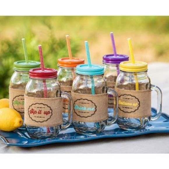 Other - 6 colorful farmhouse drinking jars, burlap set